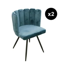 3S. x Home Lot de 2 Chaises ARIEL Velours Canard Bleu Clearance