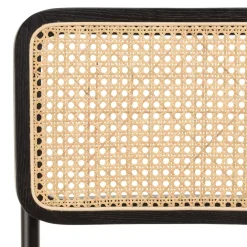 Macabane Lot de 2 chaises assise bois noir rotin naturel pieds métal PIERRE Clearance