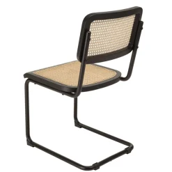 Macabane Lot de 2 chaises assise bois noir rotin naturel pieds métal PIERRE Clearance