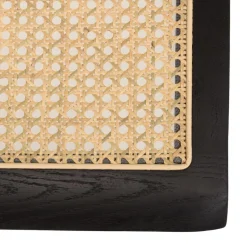 Macabane Lot de 2 chaises assise bois noir rotin naturel pieds métal PIERRE Clearance