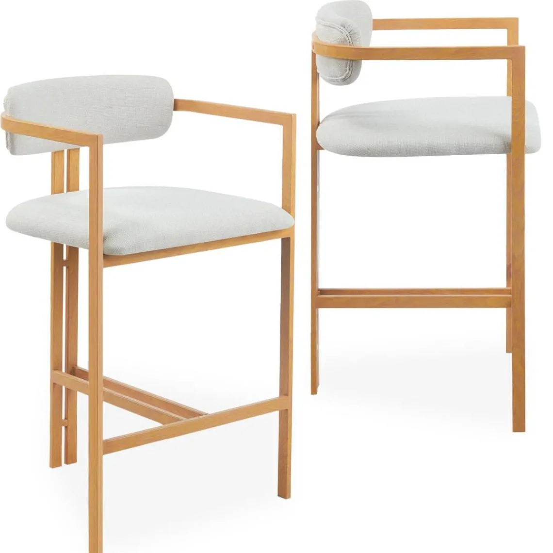 3S. x Home Lot de 2 chaises de bar design Galilea Métal Effet bois clair et Tissu Beige Clearance