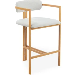3S. x Home Lot de 2 chaises de bar design Galilea Métal Effet bois clair et Tissu Beige Clearance
