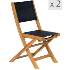 Nordlys Lot de 2 chaises de jardin en acacia massif et textilene Noir Clearance