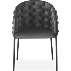 3S. x Home Lot de 6 chaises design au dossier arrondi style maillage Tricotane Velours Gris et Métal Noir Discount