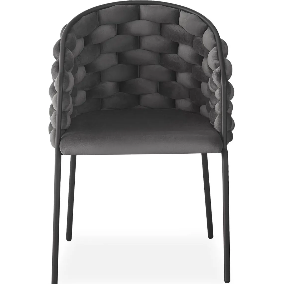 3S. x Home Lot de 6 chaises design au dossier arrondi style maillage Tricotane Velours Gris et Métal Noir Discount