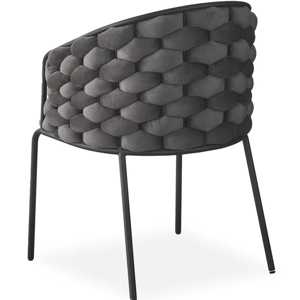 3S. x Home Lot de 6 chaises design au dossier arrondi style maillage Tricotane Velours Gris et Métal Noir Discount