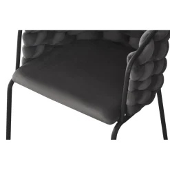 3S. x Home Lot de 6 chaises design au dossier arrondi style maillage Tricotane Velours Gris et Métal Noir Discount