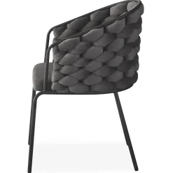 3S. x Home Lot de 4 chaises design au dossier arrondi style maillage Tricotane Velours Gris et Métal Noir Best