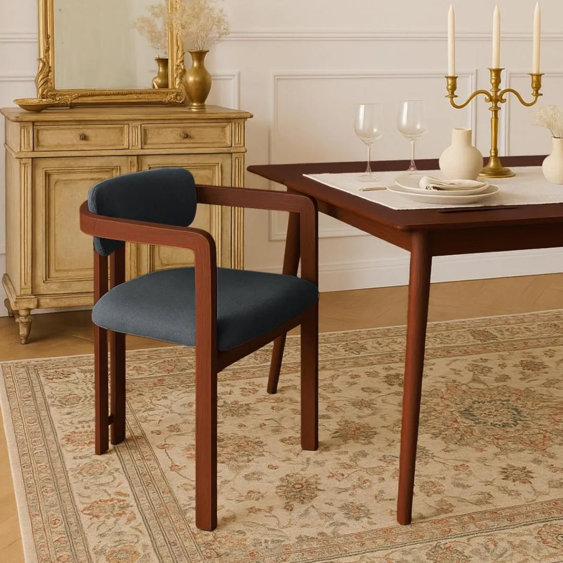 3S. x Home Lot de 2 chaises design Galilea Métal Effet bois foncé et Tissu Anthracite Outlet