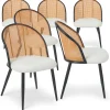 3S. x Home Lot de 6 chaises design Showan avec cannage Rotin et Tissu bouclette Crème Best