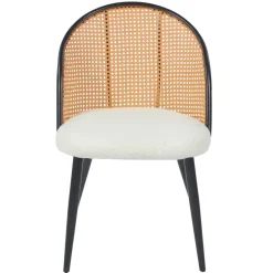 3S. x Home Lot de 6 chaises design Showan avec cannage Rotin et Tissu bouclette Crème Best