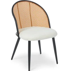 3S. x Home Lot de 6 chaises design Showan avec cannage Rotin et Tissu bouclette Crème Best