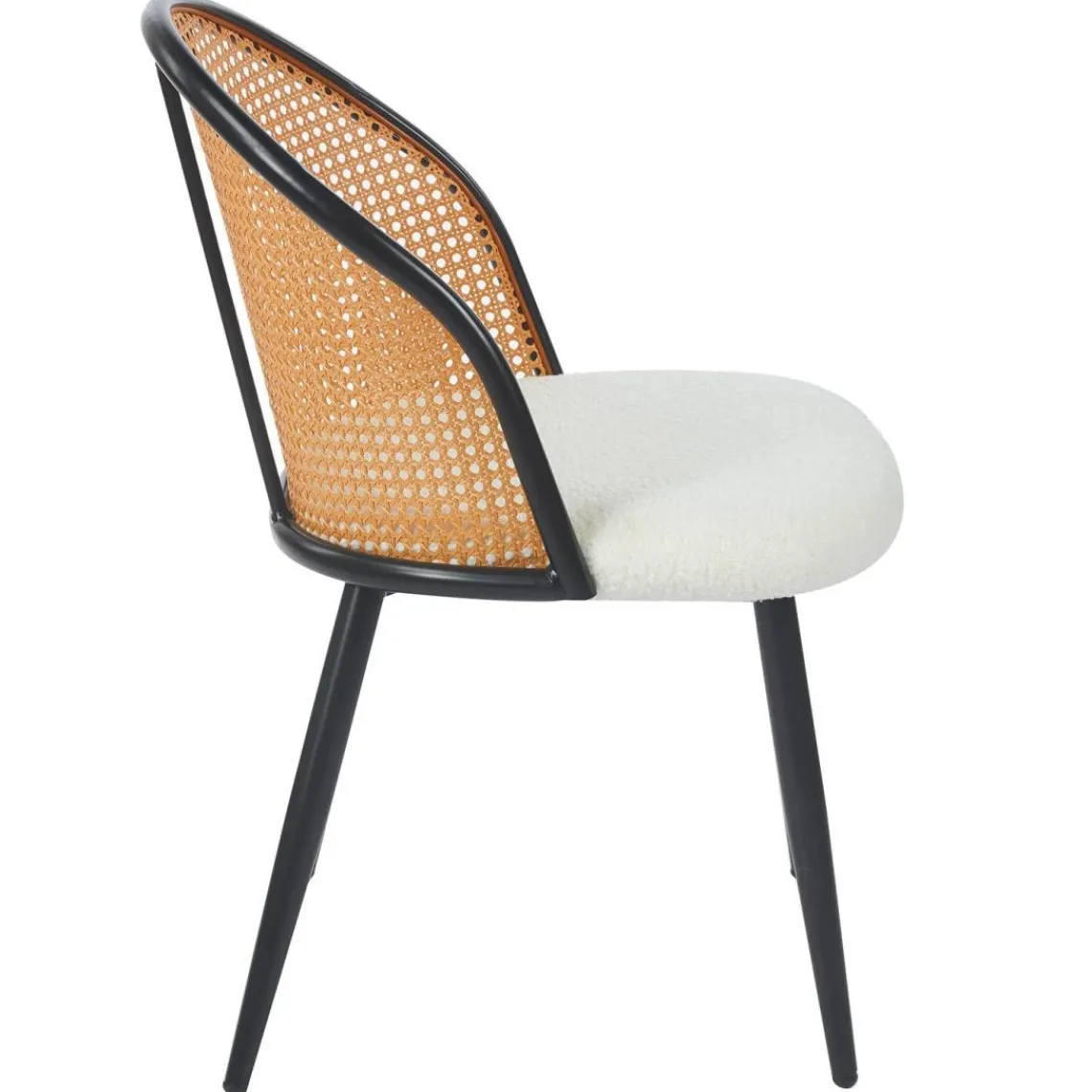 3S. x Home Lot de 4 chaises design Showan avec cannage Rotin et Tissu bouclette Crème Hot