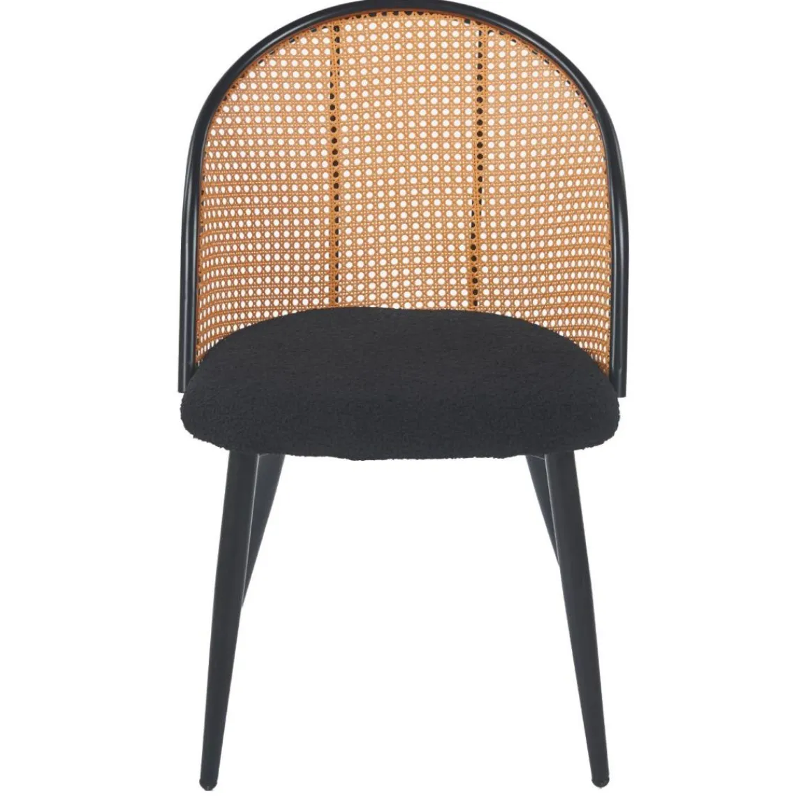 3S. x Home Lot de 2 chaises design Showan avec cannage Rotin et Tissu bouclette Noir Clearance