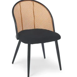 3S. x Home Lot de 2 chaises design Showan avec cannage Rotin et Tissu bouclette Noir Clearance