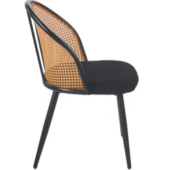 3S. x Home Lot de 2 chaises design Showan avec cannage Rotin et Tissu bouclette Noir Clearance