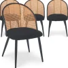 3S. x Home Lot de 4 chaises design Showan avec cannage Rotin et Tissu bouclette Noir Online