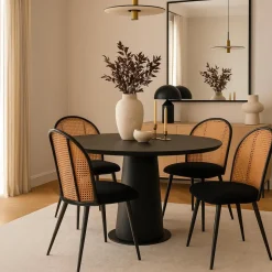 3S. x Home Lot de 4 chaises design Showan avec cannage Rotin et Tissu bouclette Noir Online