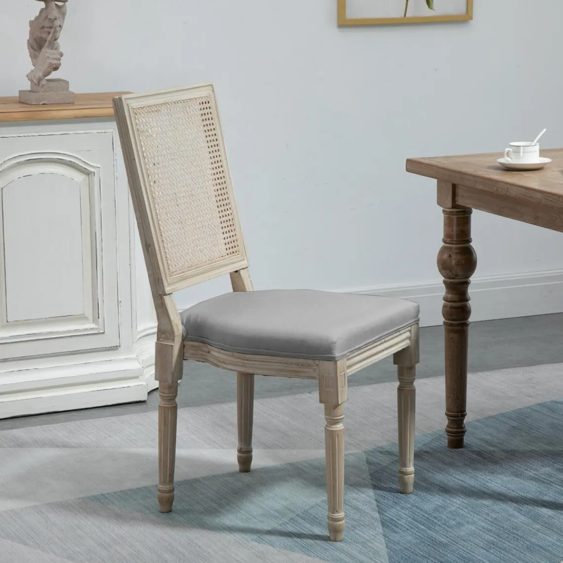 3S. x Home Lot de 2 chaises en bois massif et en tissu Gris Foncé Hot