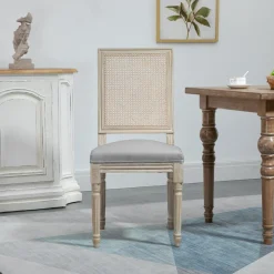 3S. x Home Lot de 2 chaises en bois massif et en tissu Gris Foncé Hot