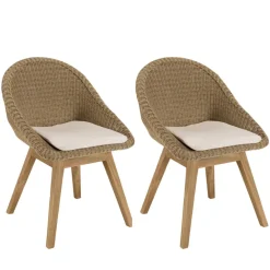 Macabane Lot de 2 chaises jardin rotin synthé. avec coussin pieds évasés KALLY Beige Outlet