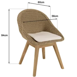 Macabane Lot de 2 chaises jardin rotin synthé. avec coussin pieds évasés KALLY Beige Outlet