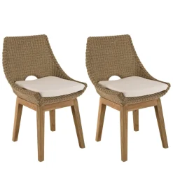 Macabane Lot de 2 chaises jardin rotin synthé. et coussin, pieds droits KALLY Beige