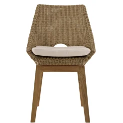 Macabane Lot de 2 chaises jardin rotin synthé. et coussin, pieds droits KALLY Beige