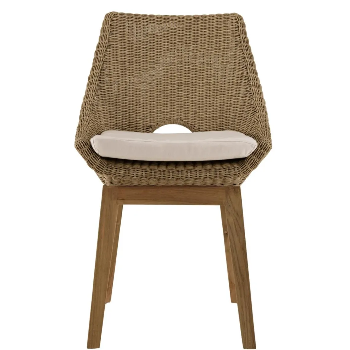 Macabane Lot de 2 chaises jardin rotin synthé. et coussin, pieds droits KALLY Beige