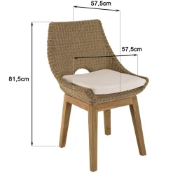 Macabane Lot de 2 chaises jardin rotin synthé. et coussin, pieds droits KALLY Beige
