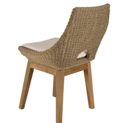 Macabane Lot de 2 chaises jardin rotin synthé. et coussin, pieds droits KALLY Beige