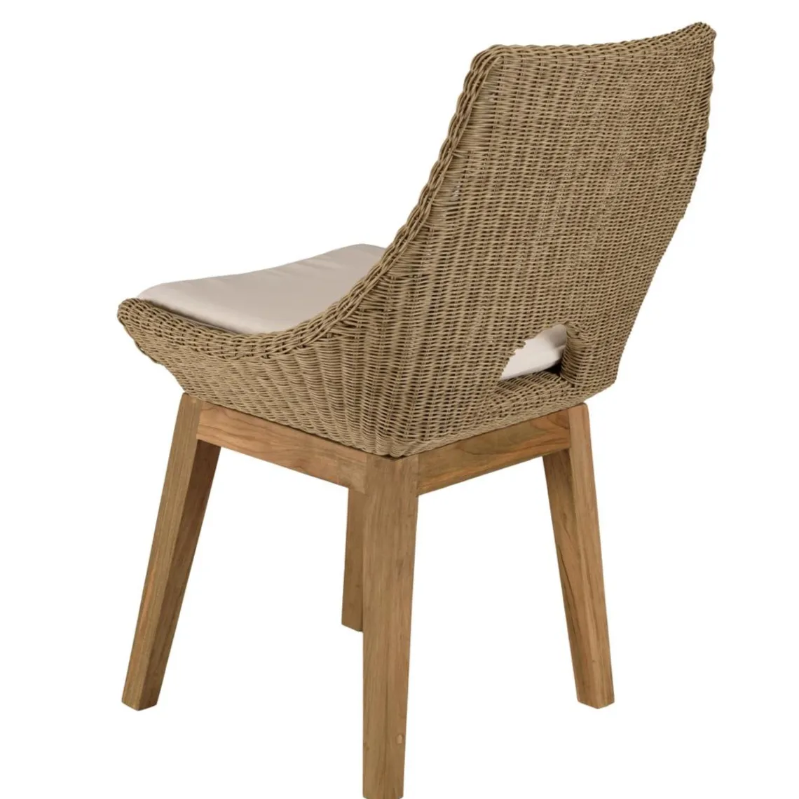 Macabane Lot de 2 chaises jardin rotin synthé. et coussin, pieds droits KALLY Beige