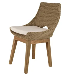 Macabane Lot de 2 chaises jardin rotin synthé. et coussin, pieds droits KALLY Beige
