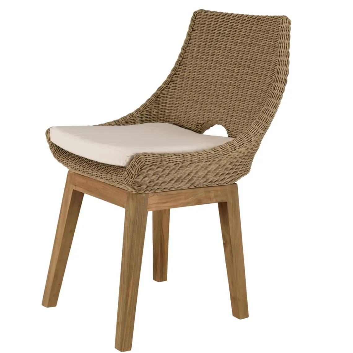 Macabane Lot de 2 chaises jardin rotin synthé. et coussin, pieds droits KALLY Beige