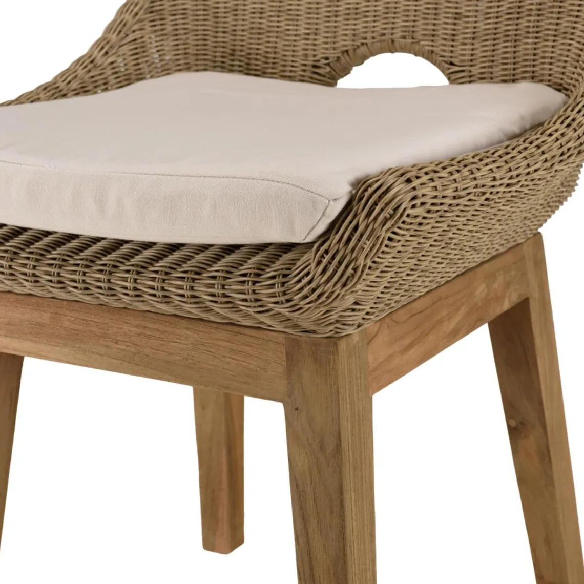 Macabane Lot de 2 chaises jardin rotin synthé. et coussin, pieds droits KALLY Beige