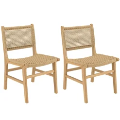 Macabane Lot de 2 chaises jardin teck naturel rotin synthétique beige VALERIA Hot