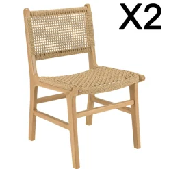 Macabane Lot de 2 chaises jardin teck naturel rotin synthétique beige VALERIA Hot