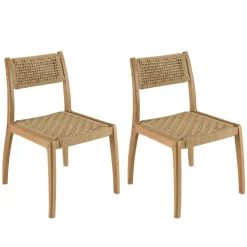 Macabane Lot de 2 chaises jardin teck rotin synthétique tressé beige VALERIA Online