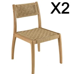 Macabane Lot de 2 chaises jardin teck rotin synthétique tressé beige VALERIA Online
