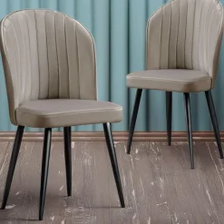 3S. x Home Lot de 2 chaises matelassées coutures verticales Louvenda Velours Taupe New