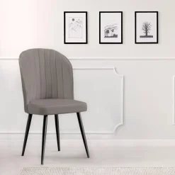 3S. x Home Lot de 2 chaises matelassées coutures verticales Louvenda Velours Taupe New