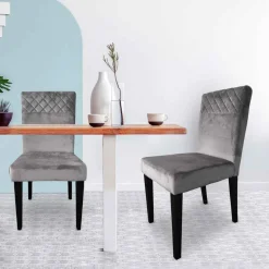 3S. x Home Lot De 2 Chaises Matelassées MALO Velours Argent Best