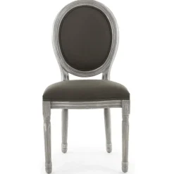 3S. x Home Lot De 2 Chaises Médaillon Bois Patiné & Tissu VINCI Gris Discount