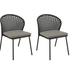 Macabane Lot de 2 chaises rotin synthétique noir dossier arrondi ajouré MALO Outlet