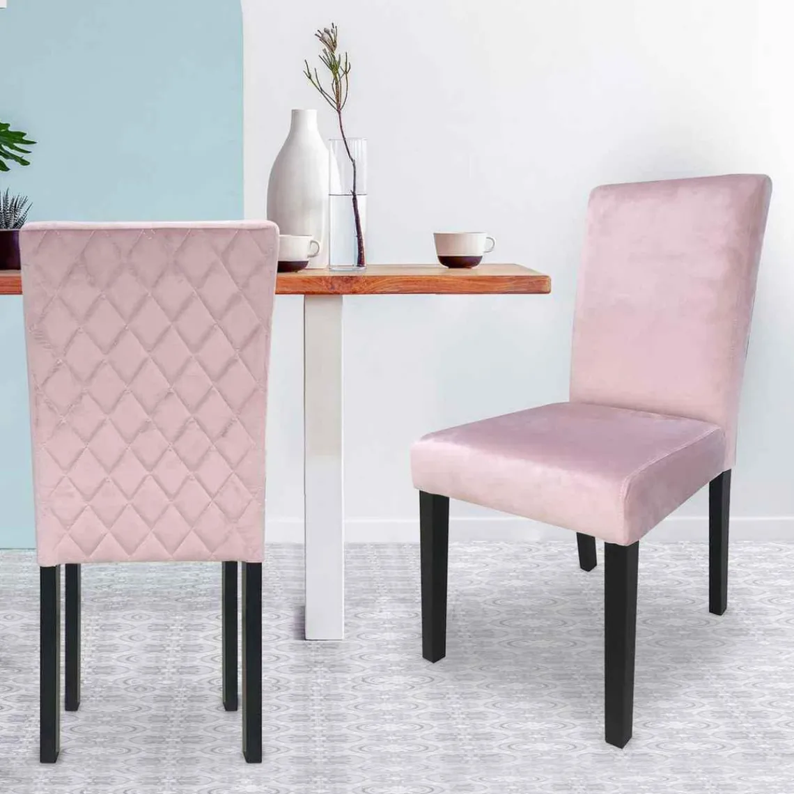 3S. x Home Lot De 2 Chaises SHALIMAN Velours Rose Sale