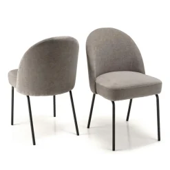 Macabane Lot de 2 chaises tissu couleur lin pieds acier noir ULYSSE Beige Discount