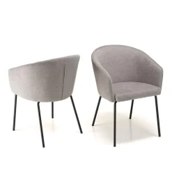Macabane Lot de 2 chaises tissu clair pieds acier noir ULYSSE Gris Discount