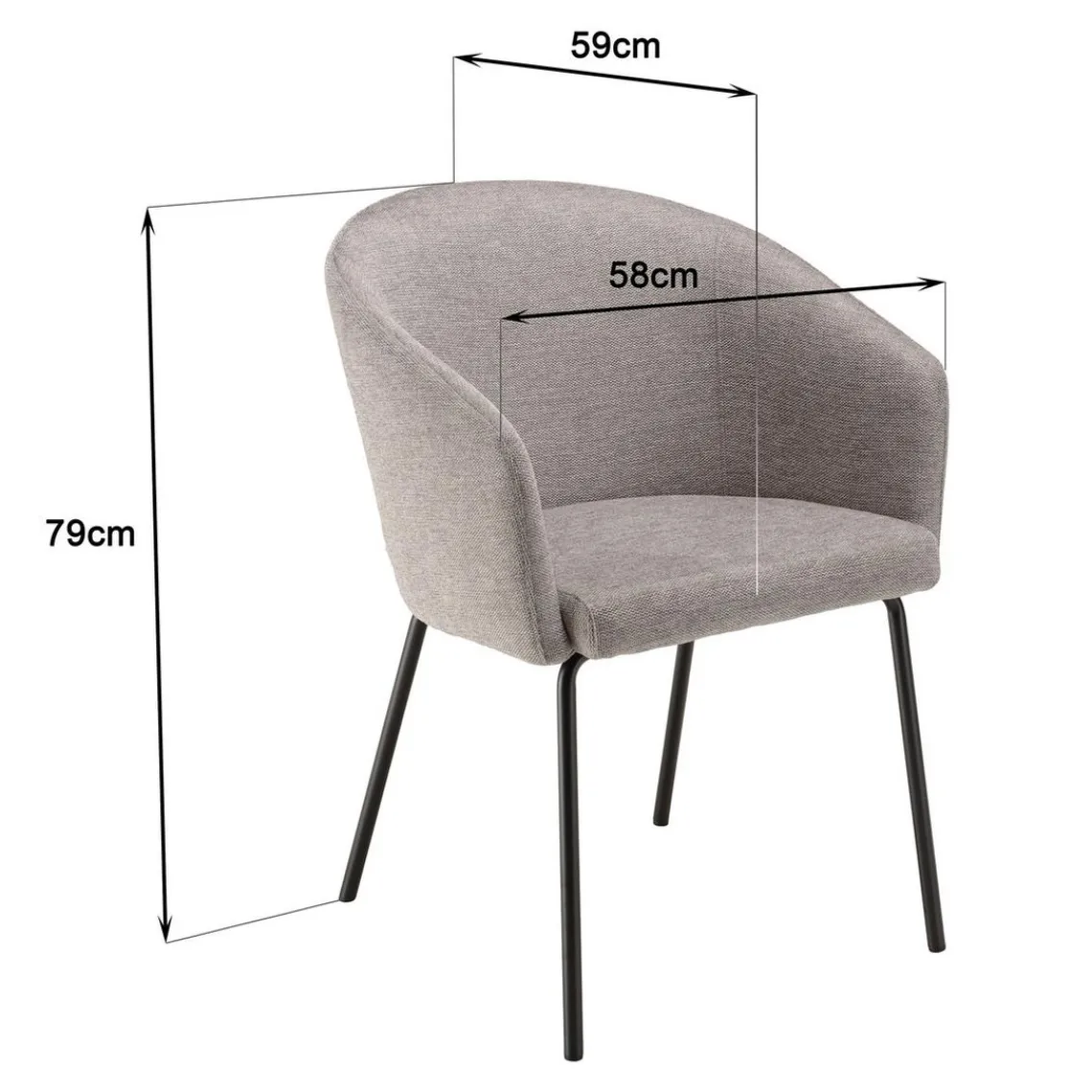 Macabane Lot de 2 chaises tissu clair pieds acier noir ULYSSE Gris Discount