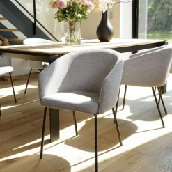 Macabane Lot de 2 chaises tissu clair pieds acier noir ULYSSE Gris Discount