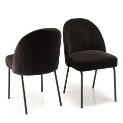 Macabane Lot de 2 chaises tissu noir pieds acier noir ULYSSE Clearance